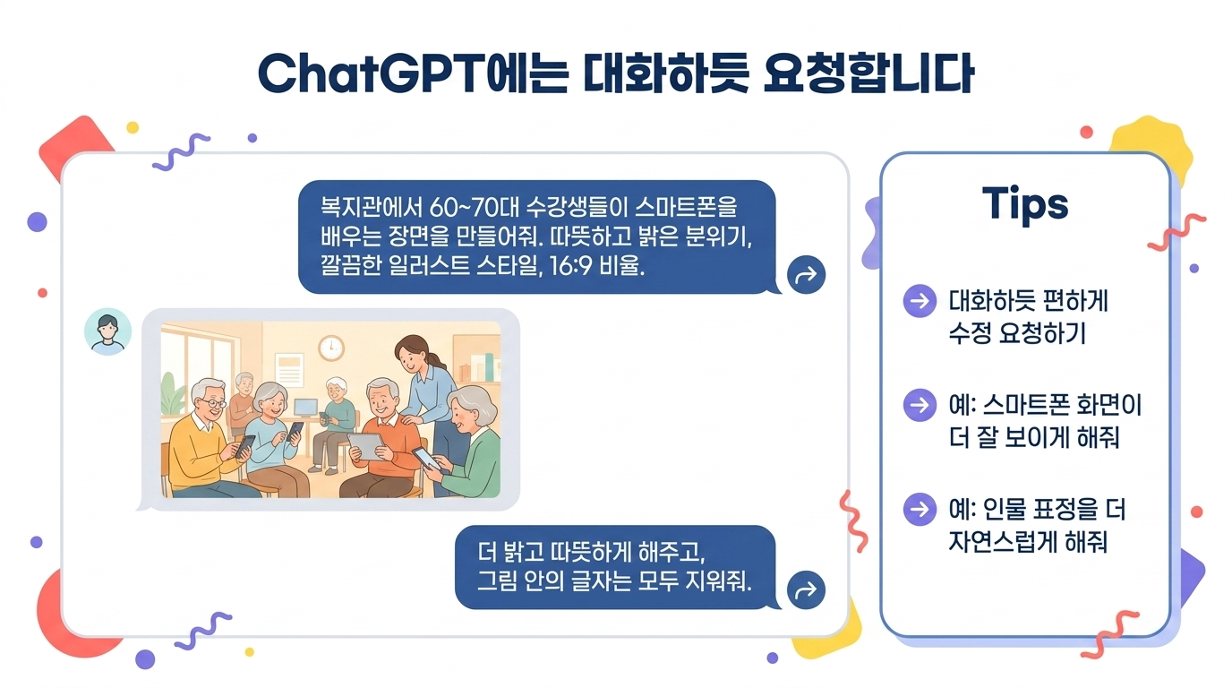 ChatGPT에 대화하듯 이미지를 요청하는 교재 예시