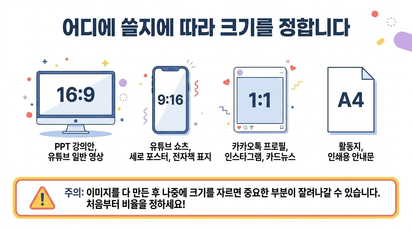 16대9 9대16 1대1 A4 이미지 크기 안내