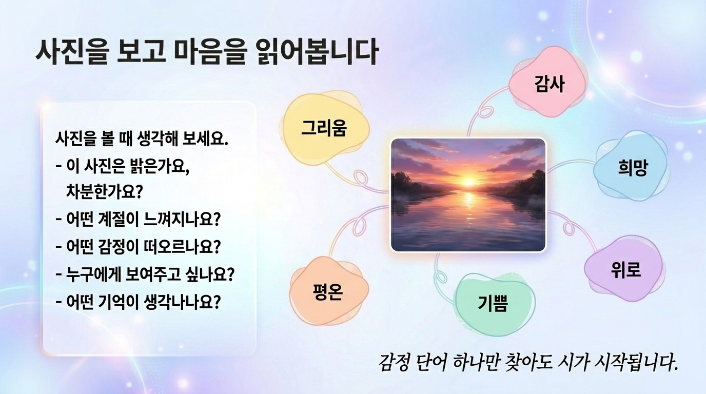 사진을 객관·변화·감정·깨달음·여운으로 읽습니다 교재 안내