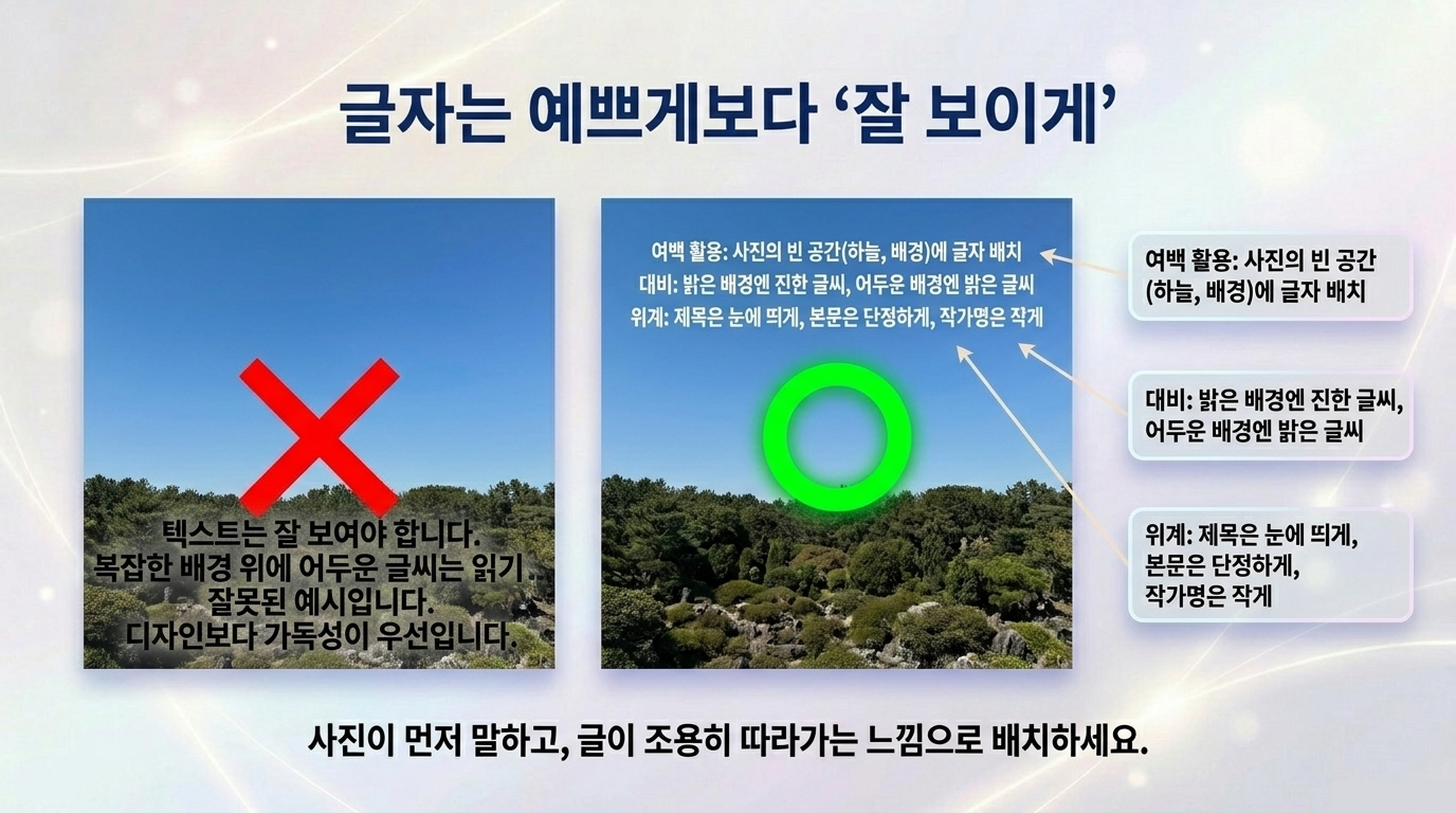글자가 사진을 가리지 않게 배치하는 방법