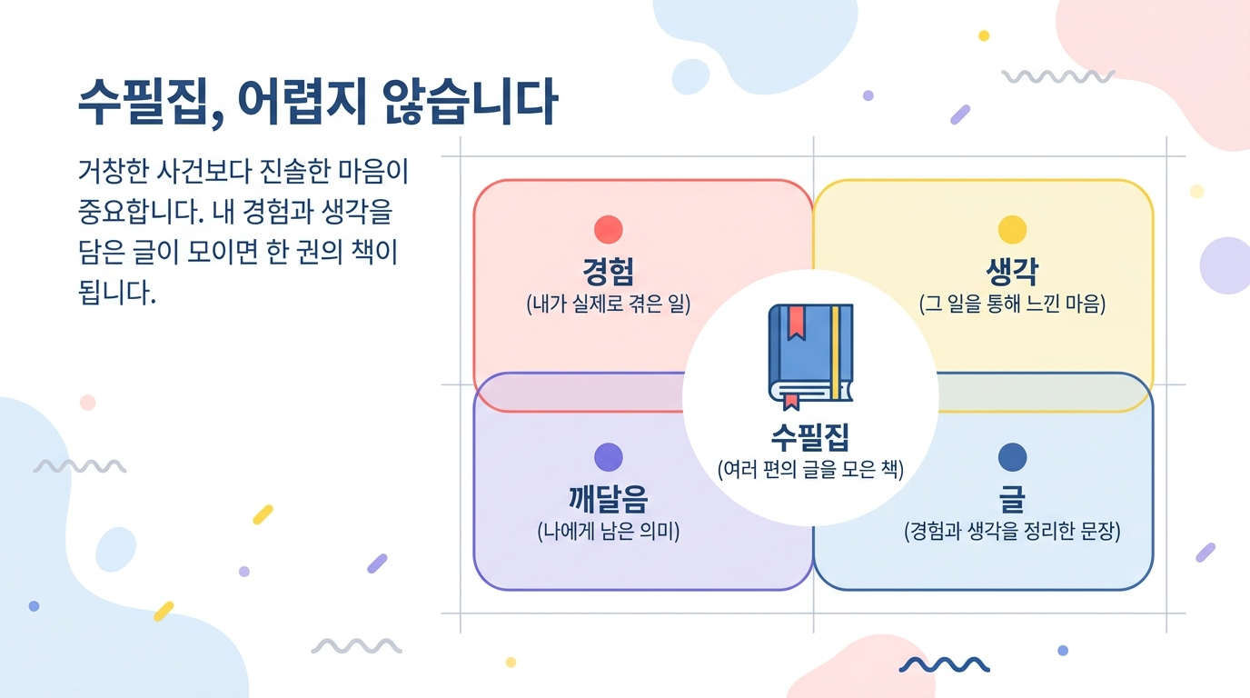 경험 생각 깨달음 글을 결합한 수필 개념