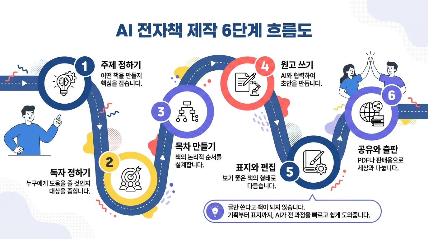 AI 전자책 제작 6단계 흐름도