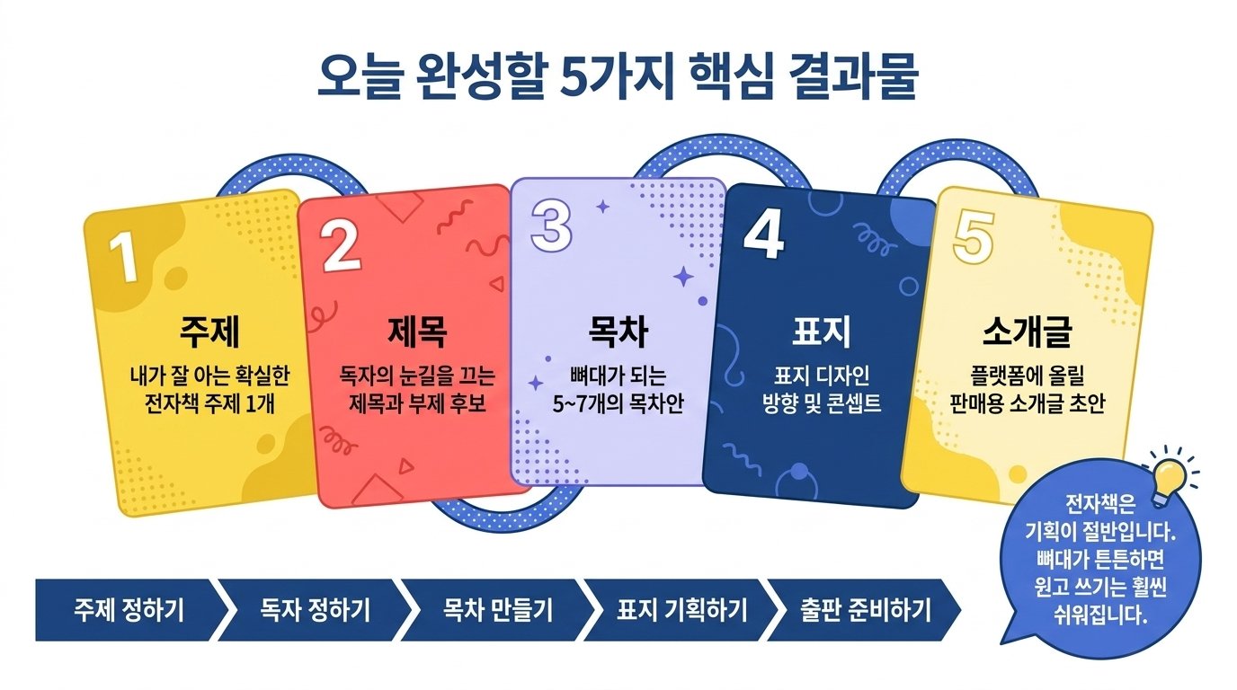 전자책 제작 핵심 결과물 주제 제목 목차 표지 소개글